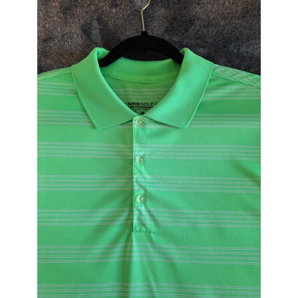 Nike Golf Polo Shirt Mens XL Neon Green Stripped‎ Tour Performance Dri Fit - Picture 1 of 8